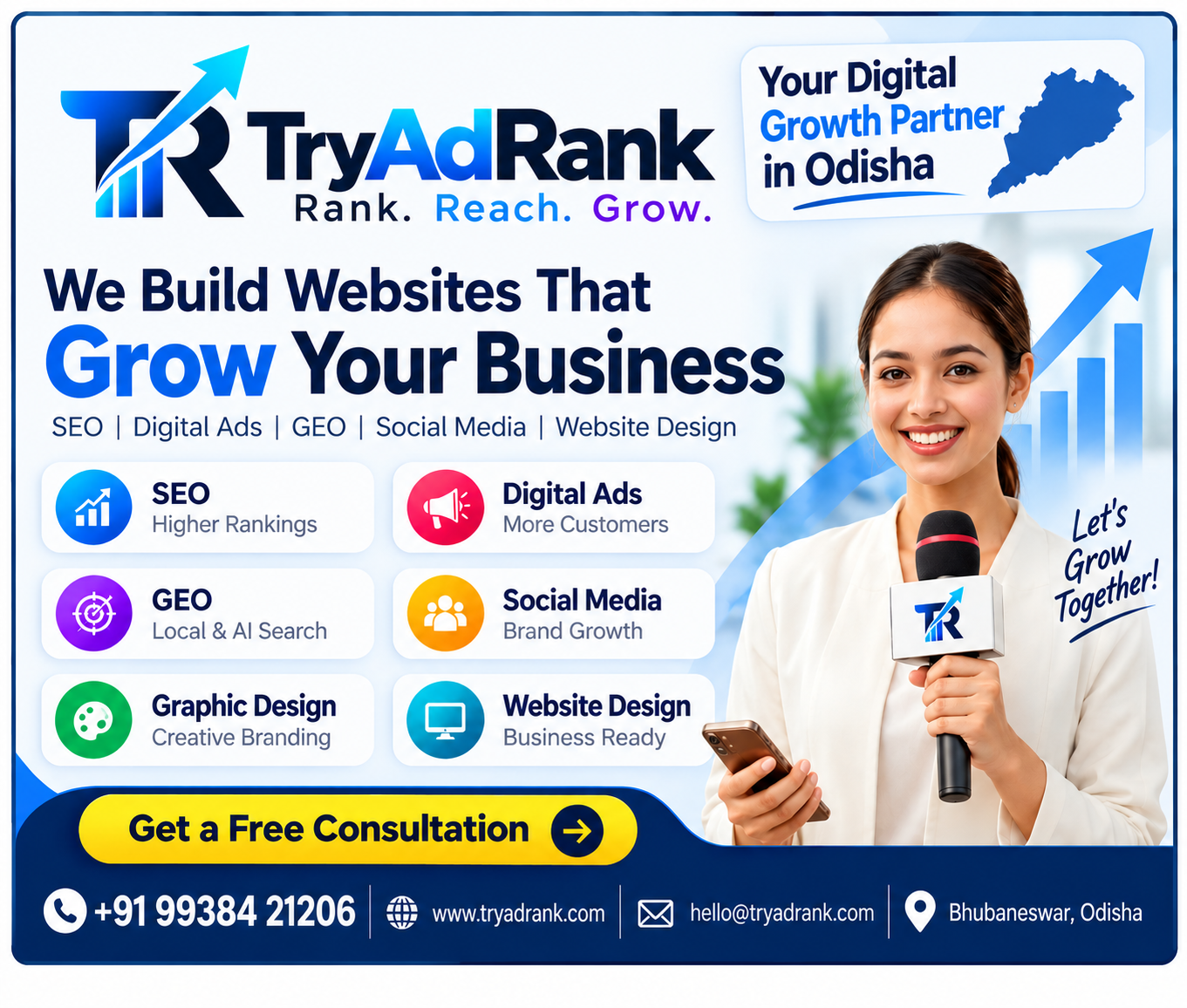 TryAdRank digital marketing agency in Odisha offering SEO, GEO, digital ads, social media, graphic design and website design