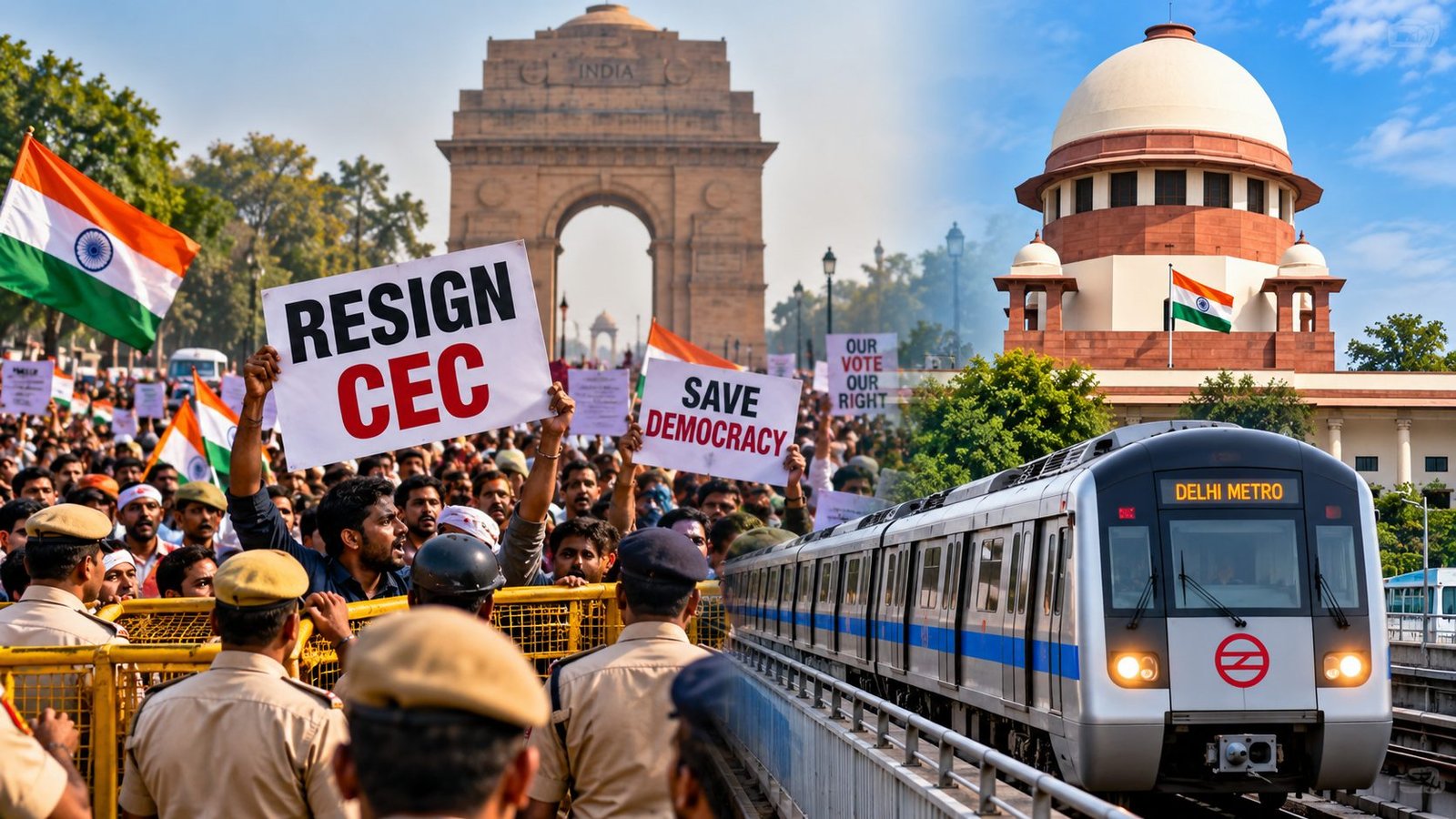 Delhi Protest News: ଦିଲ୍ଲୀରେ ପ୍ରତିବାଦ, ପୋଲିସ ବ୍ୟାରିକେଡ୍ ଓ ମେଟ୍ରୋ ଟ୍ରେନ୍