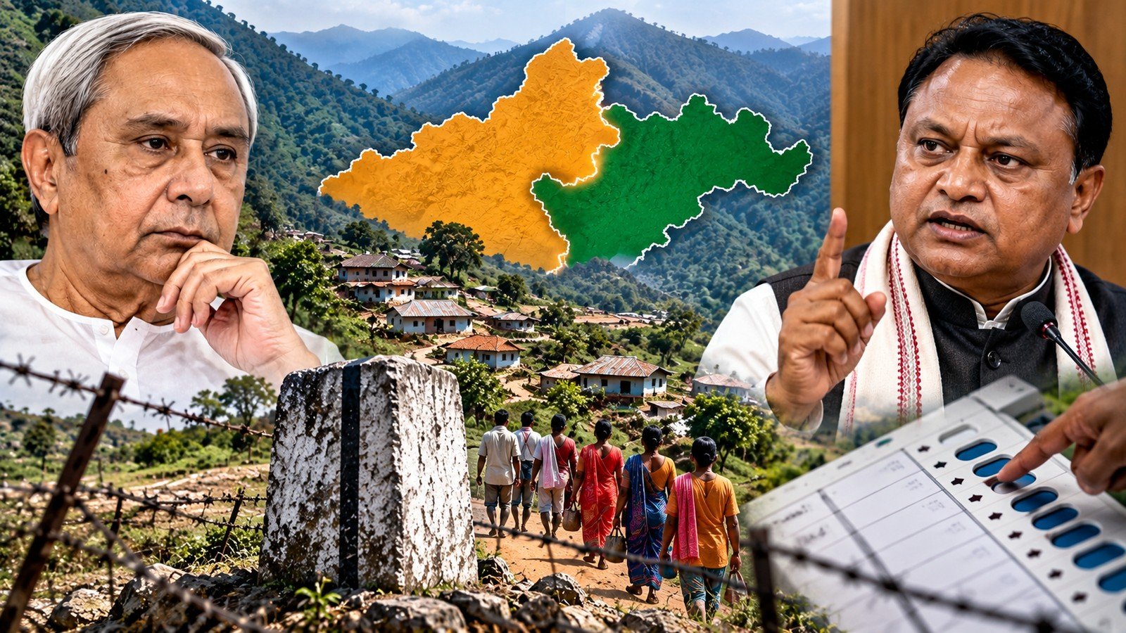 Kotia Border Dispute between Odisha and Andhra Pradesh featuring Mohan Charan Majhi and the border villages