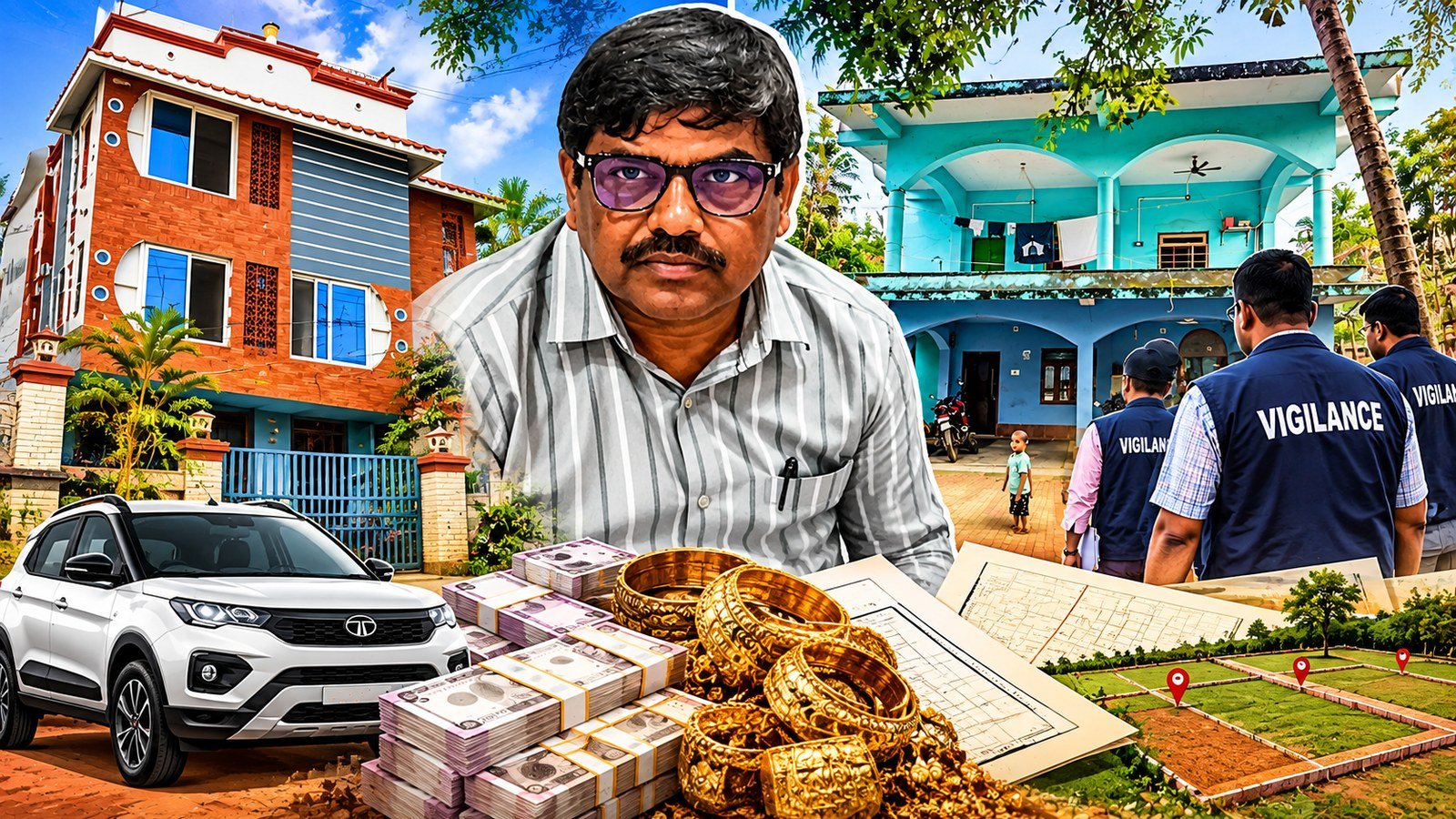 Odisha Vigilance Raid involving Jayadev Jena, with residential buildings and property search