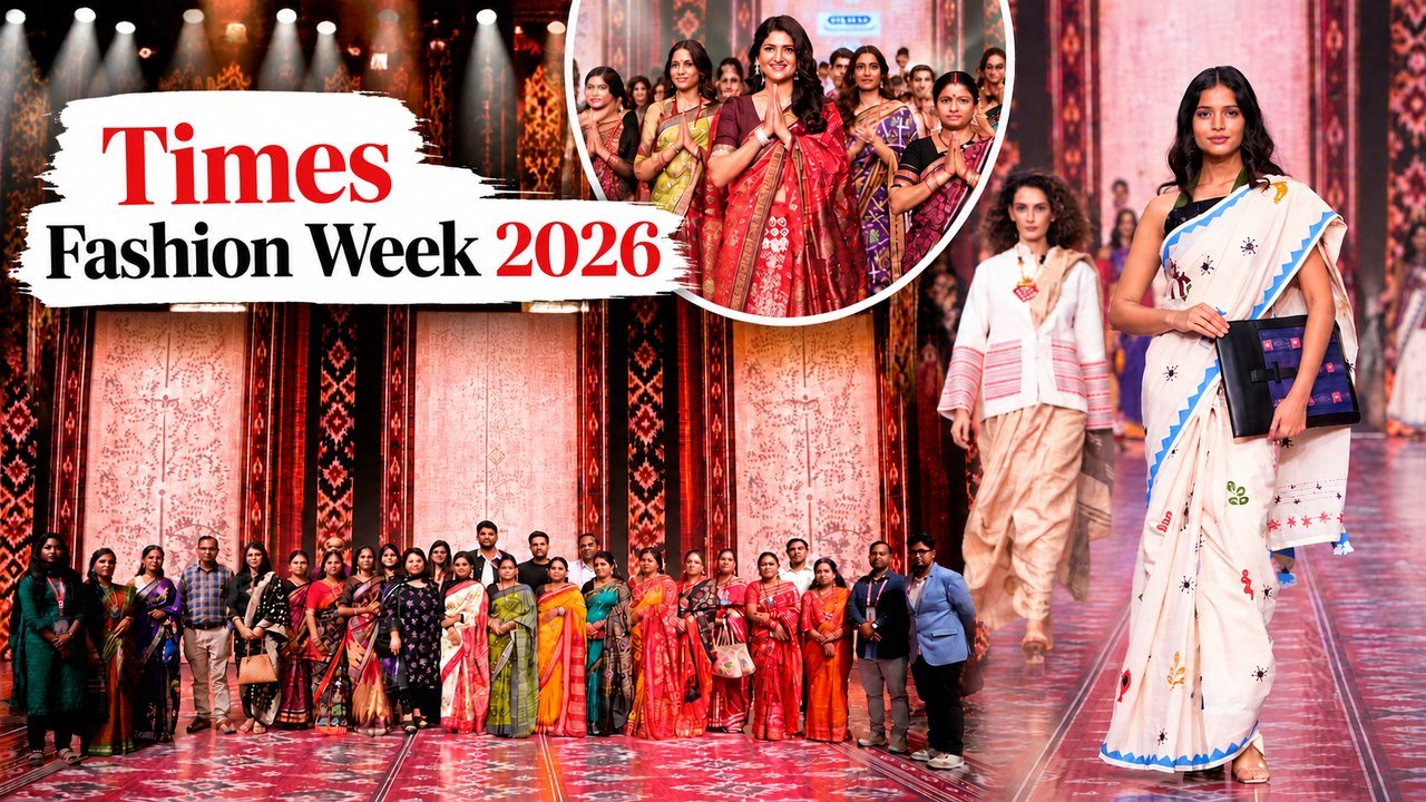 Times Fashion Week 2026 runway showcasing Odisha handloom sarees